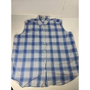 Vintage Kikomo Womens Plus Size 24W‎ Blue Button Up Pocket Shirt Top Blouse